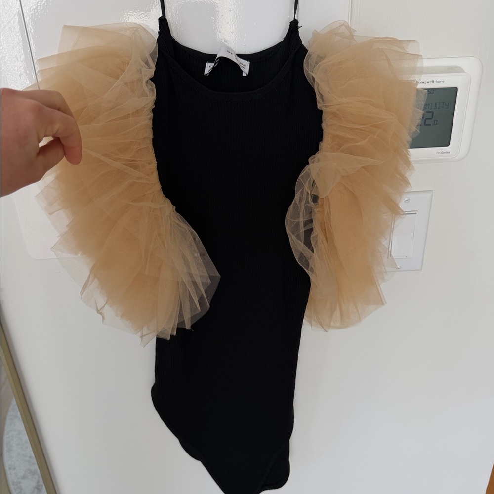 Black Dress with Tan Tulle Ruffles